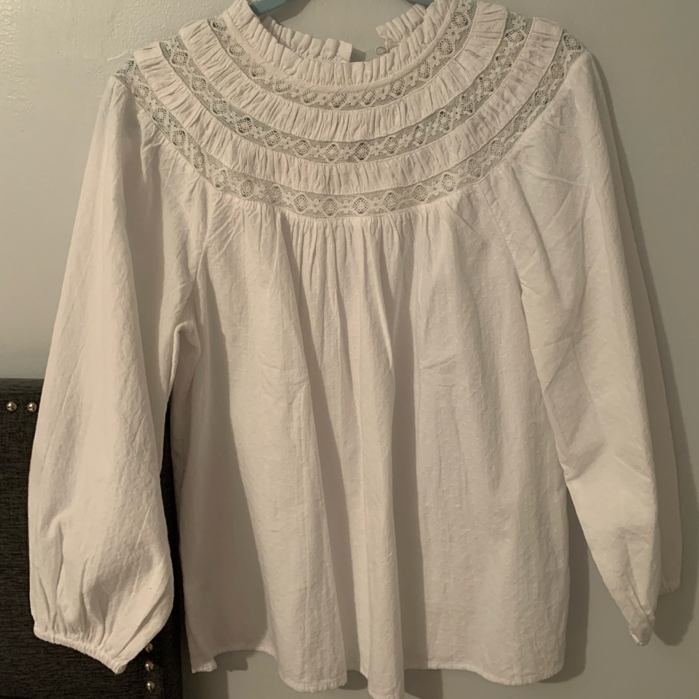 LOFT white small blouse with crochet neck line